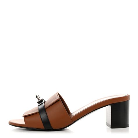 HERMES Calfskin Gigi 50 Sandals 40 Gold Black 